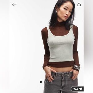 NWT ASOS DESIGN Layered Long-Sleeve and Tank Top in Brown and Mint